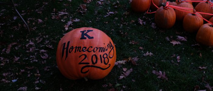 A picture fo a pumpkin with K Homecoming 2018 painted on it